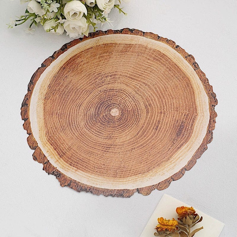6 Round 13" Disposable Paper Charger Plates Wood Slice Design - Natural DSP_CHRG_R0006_NAT