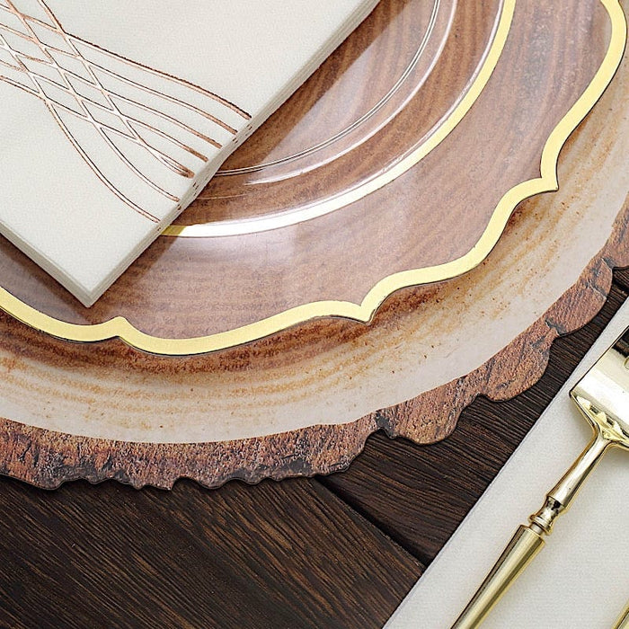 6 Round 13" Disposable Paper Charger Plates Wood Slice Design - Natural DSP_CHRG_R0006_NAT