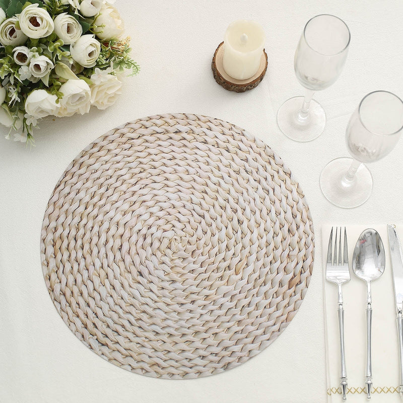 6 Round 13" Disposable Paper Charger Plates Woven Rattan Design - Natural