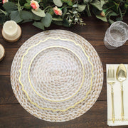 6 Round 13" Disposable Paper Charger Plates Woven Rattan Design - Natural