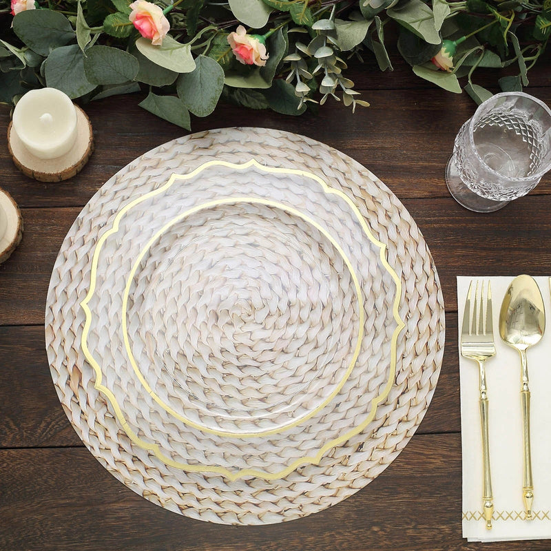 6 Round 13" Disposable Paper Charger Plates Woven Rattan Design - Natural