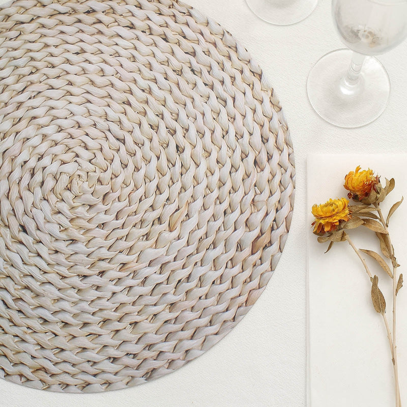 6 Round 13" Disposable Paper Charger Plates Woven Rattan Design - Natural