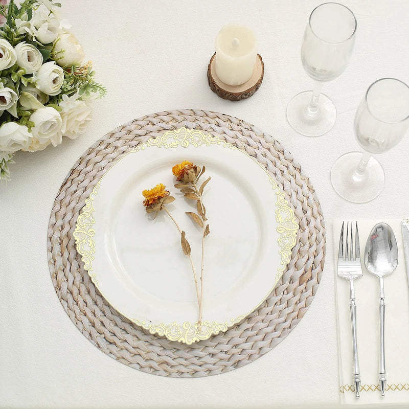 6 Round 13" Disposable Paper Charger Plates Woven Rattan Design - Natural