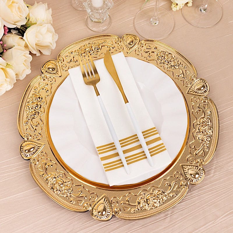 6 Round 13" Floral Embossed Acrylic Charger Plates with Scalloped Rim