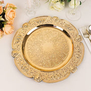 6 Round 13" Floral Embossed Acrylic Charger Plates with Scalloped Rim