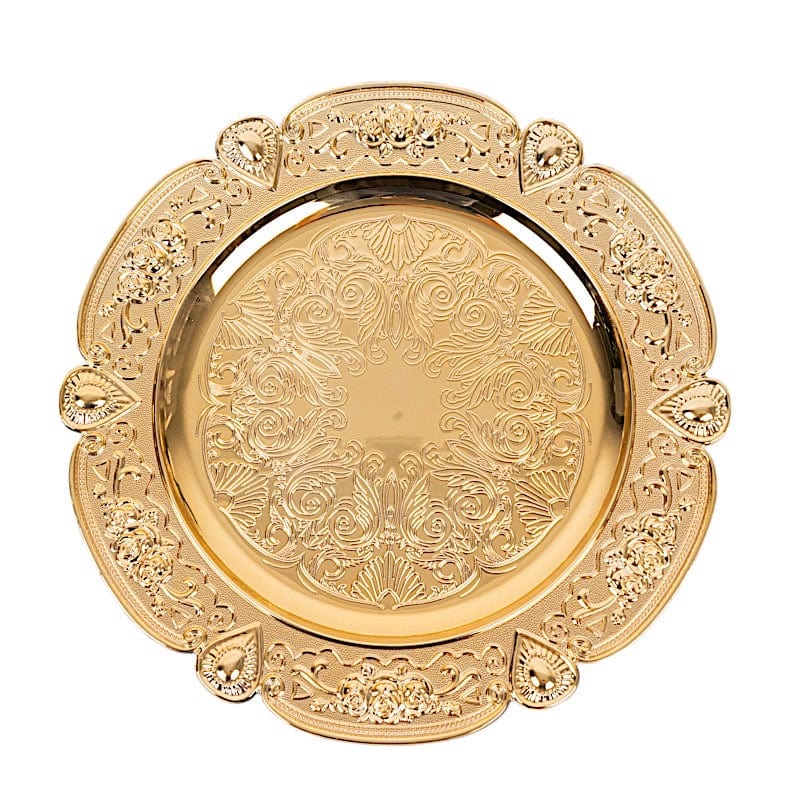 6 Round 13" Floral Embossed Acrylic Charger Plates with Scalloped Rim