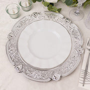 6 Round 13" Floral Embossed Acrylic Charger Plates with Scalloped Rim