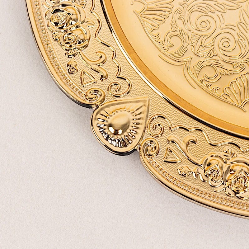 6 Round 13" Floral Embossed Acrylic Charger Plates with Scalloped Rim