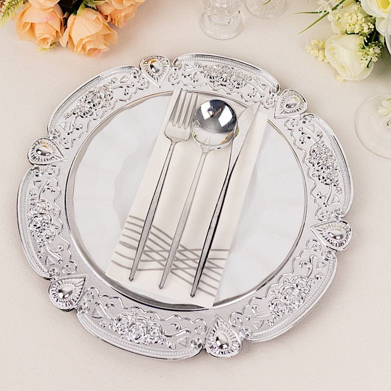 6 Round 13" Floral Embossed Acrylic Charger Plates with Scalloped Rim