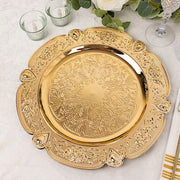 6 Round 13" Floral Embossed Acrylic Charger Plates with Scalloped Rim