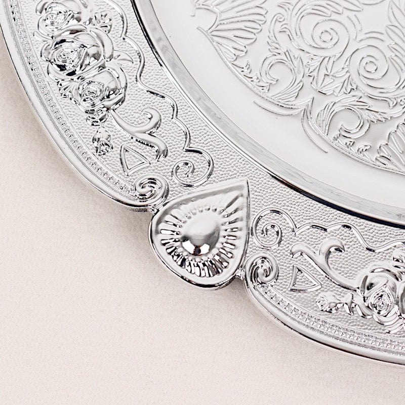 6 Round 13" Floral Embossed Acrylic Charger Plates with Scalloped Rim