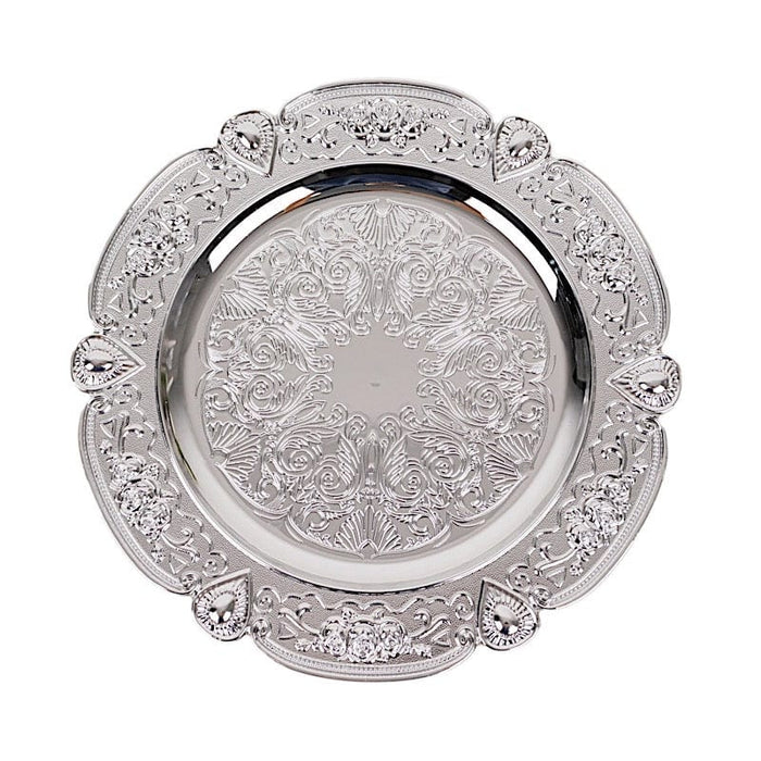 6 Round 13" Floral Embossed Acrylic Charger Plates with Scalloped Rim