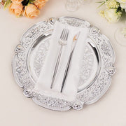 6 Round 13" Floral Embossed Acrylic Charger Plates with Scalloped Rim