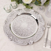 6 Round 13" Floral Embossed Acrylic Charger Plates with Scalloped Rim