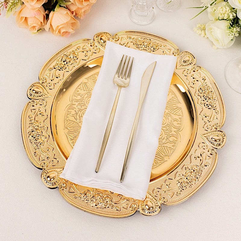 6 Round 13" Floral Embossed Acrylic Charger Plates with Scalloped Rim