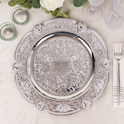 6 Round 13" Floral Embossed Acrylic Charger Plates with Scalloped Rim