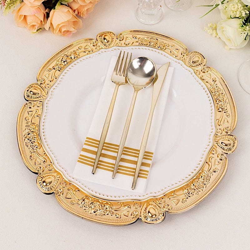 6 Round 13" Floral Embossed Acrylic Charger Plates with Scalloped Rim