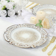 6 Round 13" Floral Embossed Plastic Charger Plates with Scalloped Rim