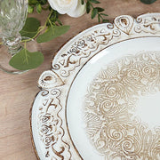 6 Round 13" Floral Embossed Plastic Charger Plates with Scalloped Rim