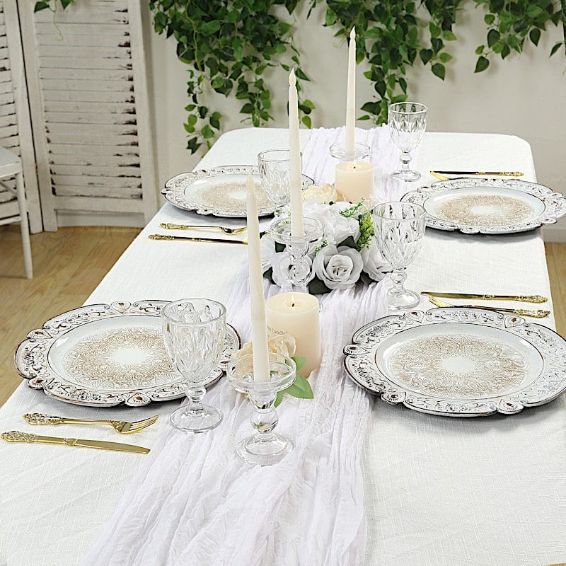 6 Round 13" Floral Embossed Plastic Charger Plates with Scalloped Rim