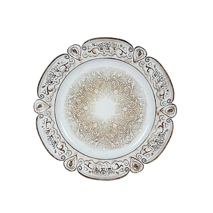 6 Round 13" Floral Embossed Plastic Charger Plates with Scalloped Rim CHRG_PLST0038_ANTQ