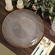 6 Round 13" Hammered Plastic Charger Plates - Clear with Gold CHRG_PLST0028_CLGD