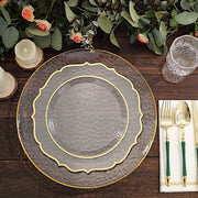 6 Round 13" Hammered Plastic Charger Plates - Clear with Gold CHRG_PLST0028_CLGD