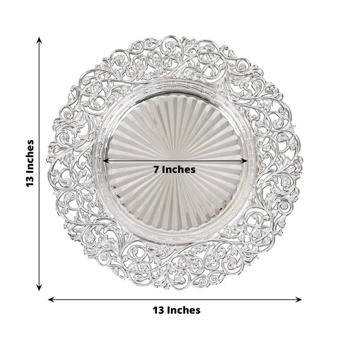 6 Round 13 in Vintage Floral Acrylic Charger Plates with Carved Borders