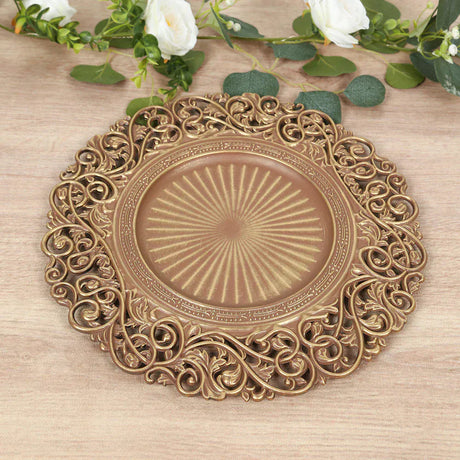 6 Round 13 in Vintage Floral Acrylic Charger Plates with Carved Borders