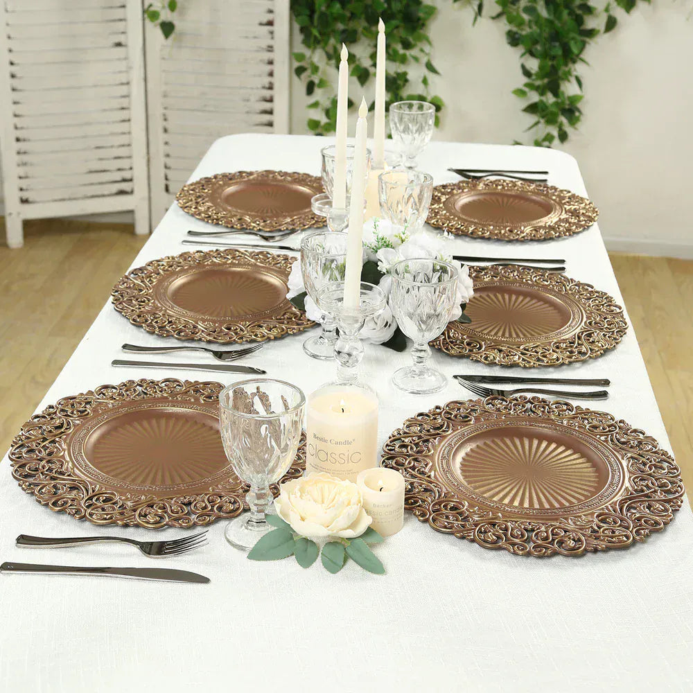 6 Round 13 in Vintage Floral Acrylic Charger Plates with Carved Borders