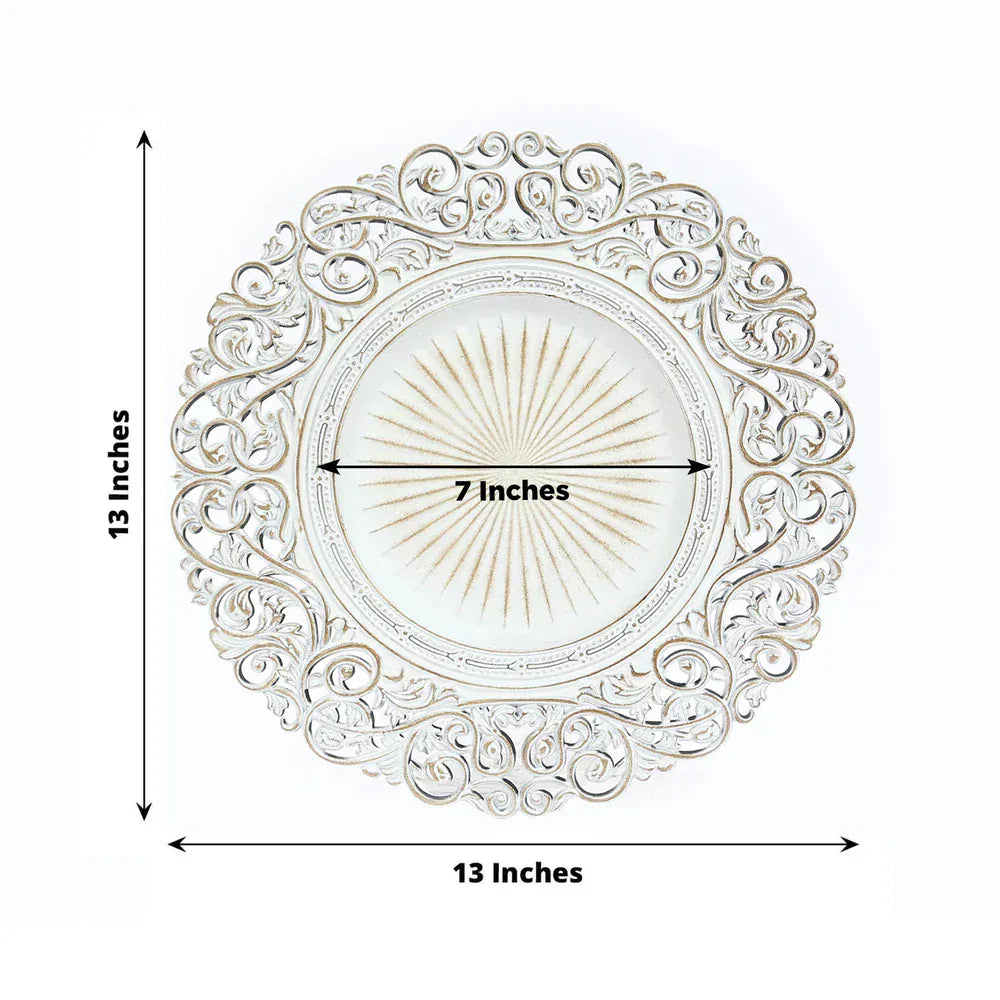 6 Round 13 in Vintage Floral Acrylic Charger Plates with Carved Borders