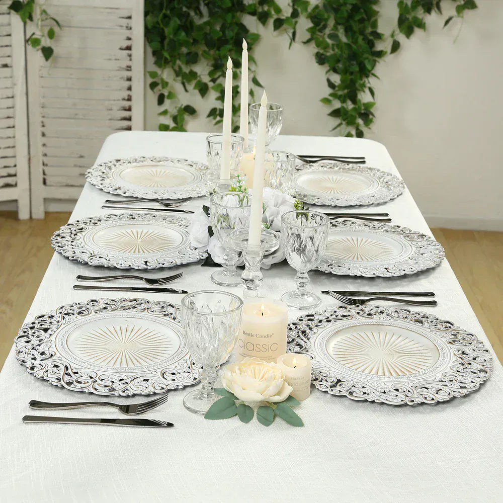 6 Round 13 in Vintage Floral Acrylic Charger Plates with Carved Borders