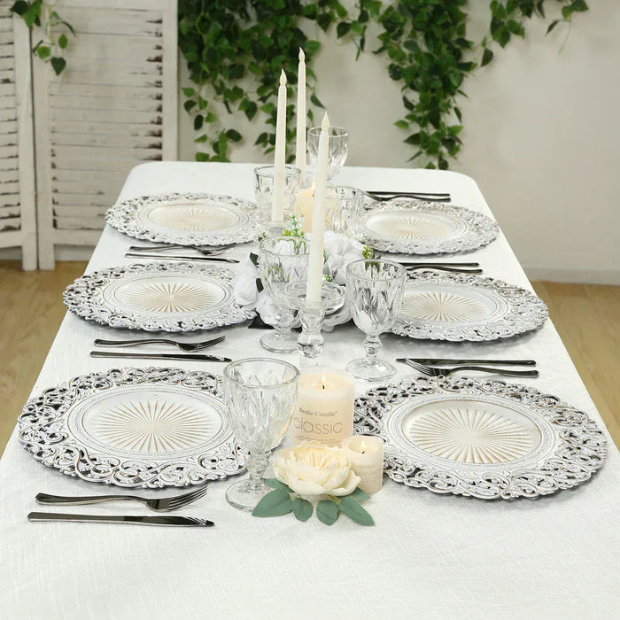 6 Round 13 in Vintage Floral Acrylic Charger Plates with Carved Borders