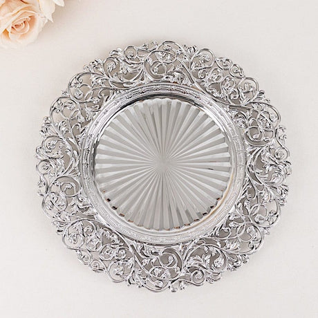 6 Round 13 in Vintage Floral Acrylic Charger Plates with Carved Borders