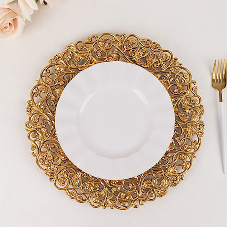 6 Round 13 in Vintage Floral Acrylic Charger Plates with Carved Borders