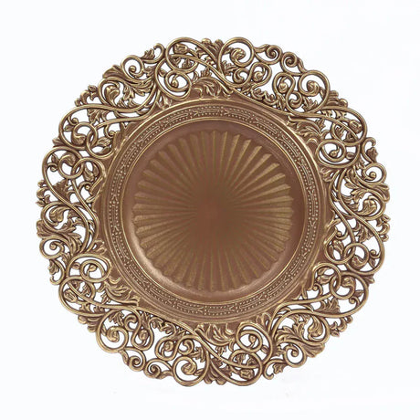6 Round 13 in Vintage Floral Acrylic Charger Plates with Carved Borders CHRG_PLST0048_ANTQ