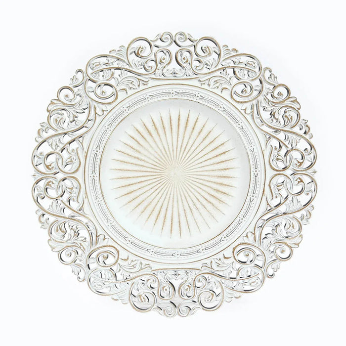 6 Round 13 in Vintage Floral Acrylic Charger Plates with Carved Borders CHRG_PLST0048_BRN
