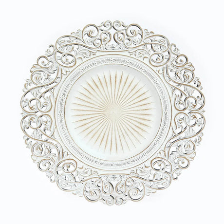 6 Round 13 in Vintage Floral Acrylic Charger Plates with Carved Borders CHRG_PLST0048_BRN