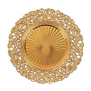 6 Round 13 in Vintage Floral Acrylic Charger Plates with Carved Borders CHRG_PLST0048_GOLD