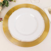 6 Round 13" Lined Rim Plastic Wedding Charger Plates - Clear and Gold CHRG_PLST0030_CLGD