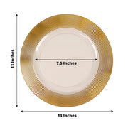 6 Round 13" Lined Rim Plastic Wedding Charger Plates - Clear and Gold CHRG_PLST0030_CLGD