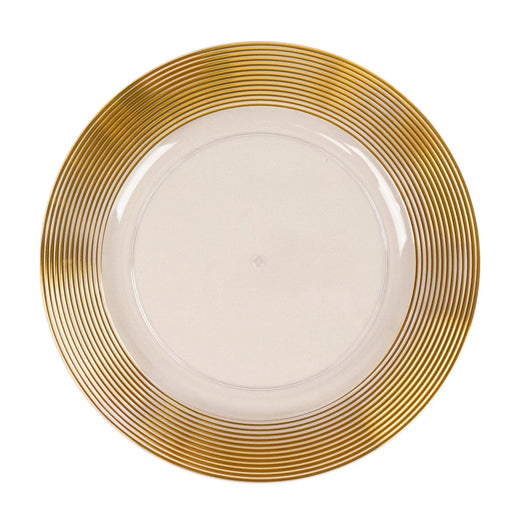 6 Round 13" Lined Rim Plastic Wedding Charger Plates - Clear and Gold CHRG_PLST0030_CLGD