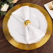 6 Round 13" Lined Rim Plastic Wedding Charger Plates - Clear and Gold CHRG_PLST0030_CLGD