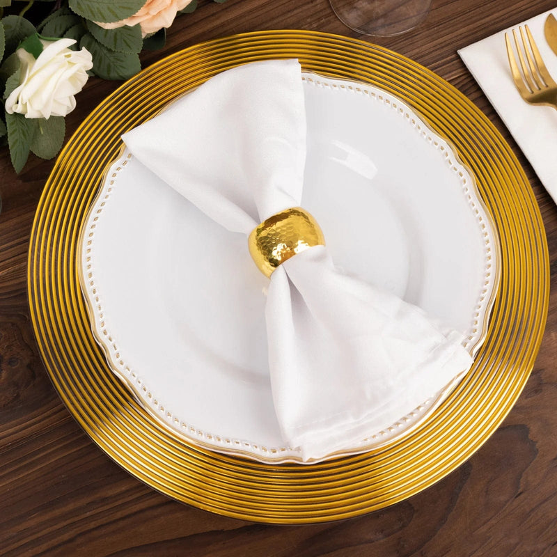 6 Round 13" Lined Rim Plastic Wedding Charger Plates - Clear and Gold CHRG_PLST0030_CLGD