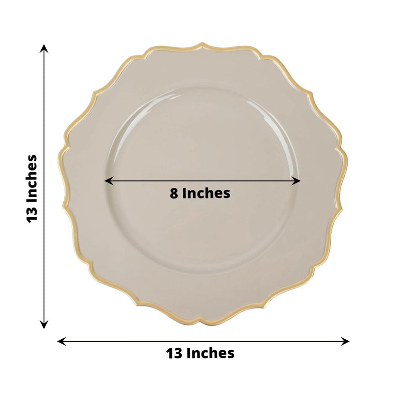 6 Round 13" Metallic Acrylic Charger Plates with Scallop Rim Design
