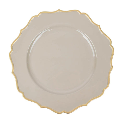 6 Round 13" Metallic Acrylic Charger Plates with Scallop Rim Design CHRG_PLST0008_TAUP