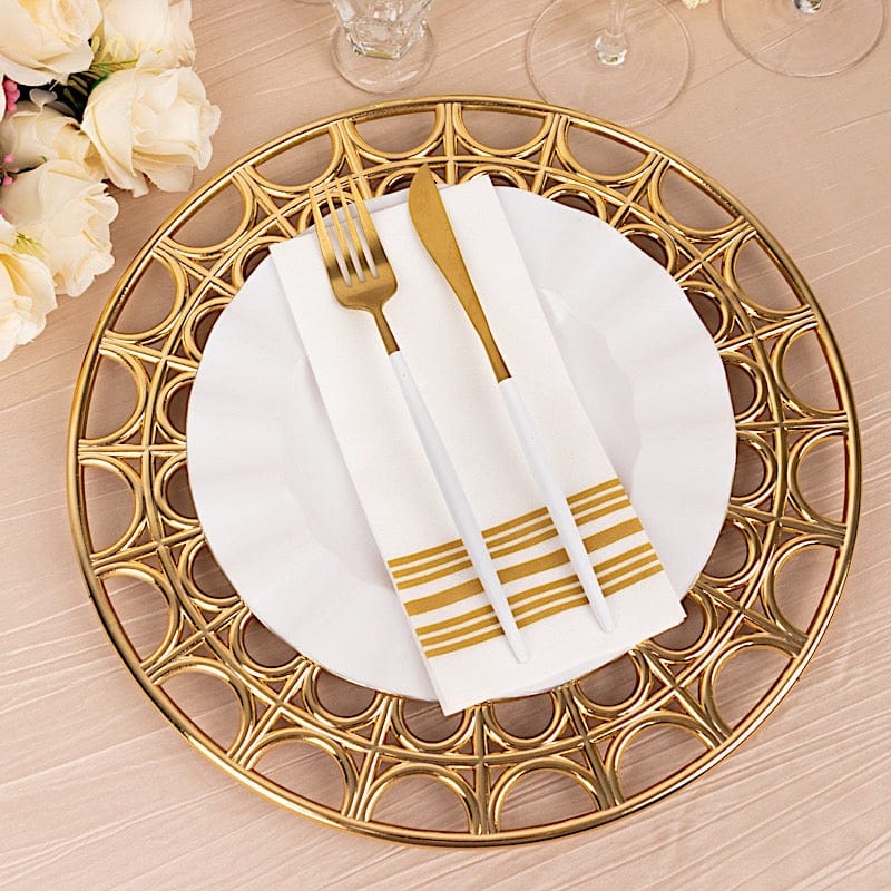 6 Round 13" Metallic Acrylic Plastic Charger Plates with Hollow Semi Circle Rim CHRG_PLST0041_GOLD