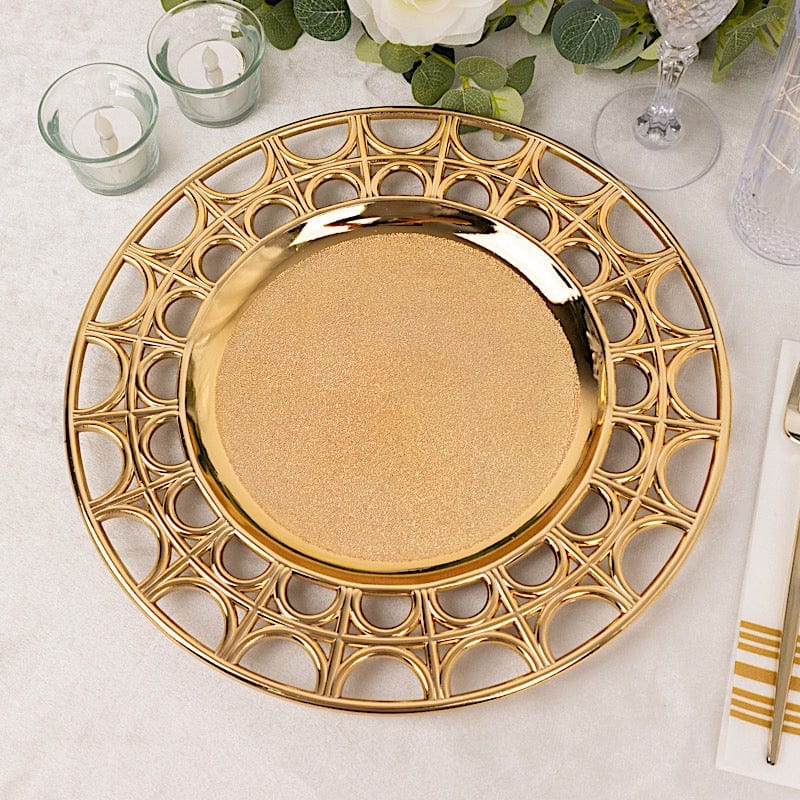 6 Round 13" Metallic Acrylic Plastic Charger Plates with Hollow Semi Circle Rim CHRG_PLST0041_GOLD