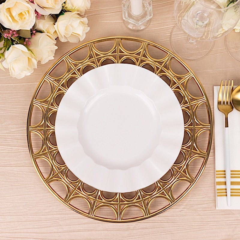 6 Round 13" Metallic Acrylic Plastic Charger Plates with Hollow Semi Circle Rim CHRG_PLST0041_GOLD