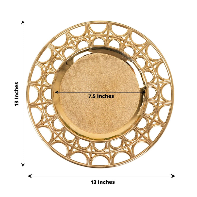 6 Round 13" Metallic Acrylic Plastic Charger Plates with Hollow Semi Circle Rim CHRG_PLST0041_GOLD